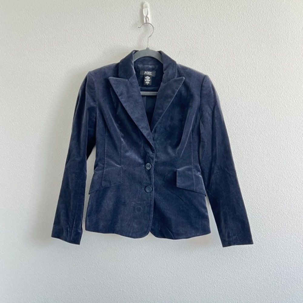 Body By Victoria‎ Blue Velvet Long-Sleeve Blazer 2 Dark Academia Preppy Classic